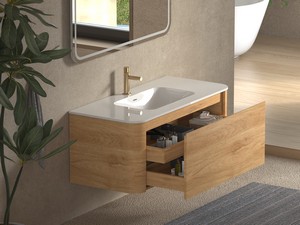 Base pour meuble de salle de bains Etna 100x46 cm 2 tiroirs en bois multiplis chêne clair