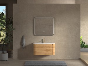 Meuble de salle de bains Etna 80 cm 2 tiroirs en bois multiplis chêne clair avec lavabo en céramique blanc brillant
