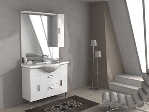 Meuble de salle de bains monobloc Soft 105 cm avec lavabo intégré 3 portes et colonne blanc