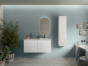 Modula Bathroom Furniture 121 cm 4 Drawers Matt White with Avivo Right Ceramic Basin