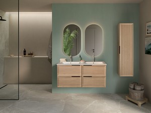 Modula Bathroom Furniture 121 cm 4 Drawers Light Oak with Smart Ceramic Unitop Washbasin