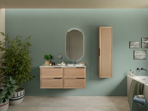 Modula Bathroom Furniture 121 cm 4 Drawers Light Oak with Avivo Right Ceramic Basin