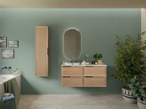 Modula Bathroom Furniture 121 cm 4 Drawers Light Oak with Avivo Left Ceramic Basin