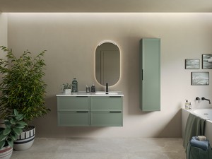 Modula Bathroom Furniture 121 cm 4 Drawers Matt Green with Avivo Right Ceramic Basin