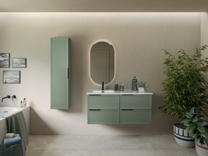 Modula Bathroom Furniture 121 cm 4 Drawers Matt Green with Avivo Left Ceramic Basin