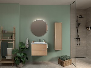 Modula Bathroom Furniture 75 cm 2 Drawers Light Oak with Smart Ceramic Unitop Washbasin