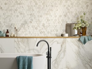 Mosaik Montblanc 29x27 Feinsteinzeug Marmoroptik Weiß