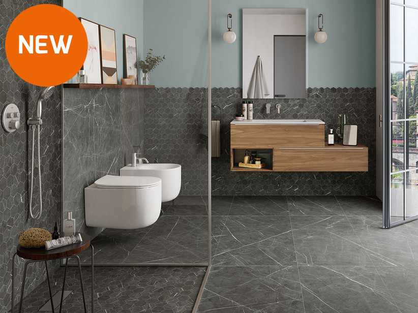 Natural Marble Effect Rectified Bathroom Wall Tile 60x120 - Greystone