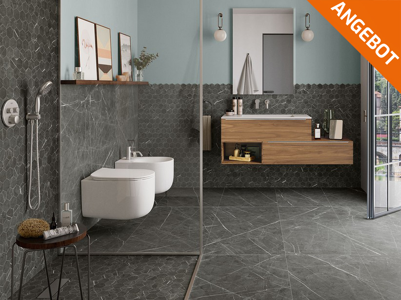 Badezimmerwandfliese aus Feinsteinzeug mit Naturmarmoroptik 60x120 - Greystone