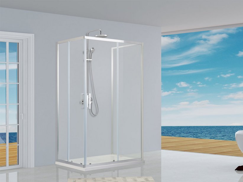 Cabine de douche Neptum 70x70x70 h190 2 portes coulissantes et paroi latérale verre transparent 6 mm chromé
