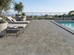 Fliese Nordica Grigio XOUT 80x80 Feinsteinzeug für Außenbereich Stärke 20mm rektifiziert Steinoptik Grau
