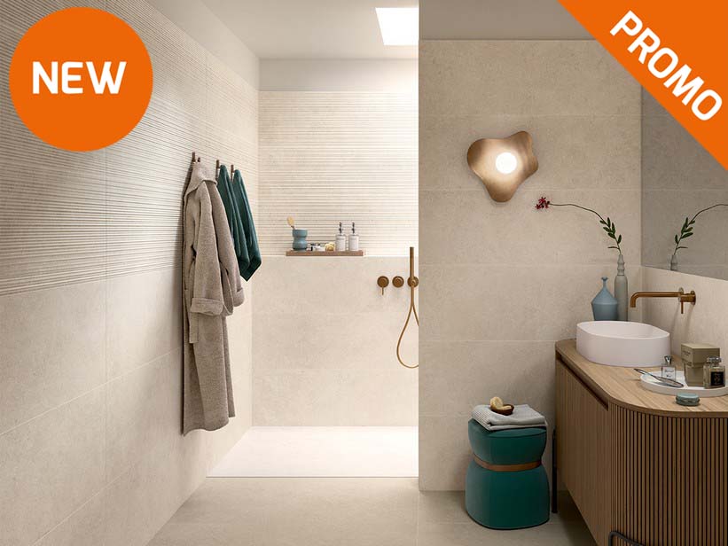 Rectified Limestone Effect Bathroom Wall Tiling - Nubian