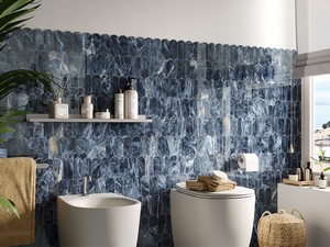 Mosaïque Ocean Blue Plume 30,4x27,3 grès cérame effet marbre bleu poli