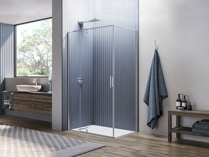 Onda Shower Box 100x70 H200 Rotating Hinged Door, Fixed Side and Inline Panel 6 mm Transparent Glass and Chrome Profiles