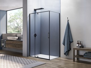 Onda Shower Box 120x70 H200 Rotating Hinged Door, Fixed Side and Inline Panel 6 mm Transparent Glass and Black Matt Profiles
