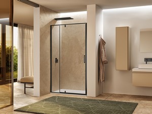 Onda Rotating Hinged Shower Door with Inline Panel cm 100xH200 Ext. 95.5/99.5 6 mm Transparent Glass and Black Matt Profiles