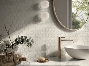 Mosaïque Onyx Dots White 30,2x26,2 grès cérame effet marbre onyx blanc brillant