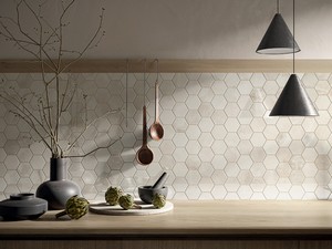 Mosaïque hexagonale Onyx White 29x27 grès cérame effet marbre onyx blanc