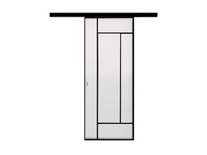 External Sliding Wall Door Open Frame with Satinised Glass 70Xh210 cm Black Traverse Madrid Right Opening