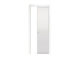 Open Frame Sliding Door with Satinised Glass 60xh210 cm White Right Opening for Plaster Counterframe 105 mm Thick