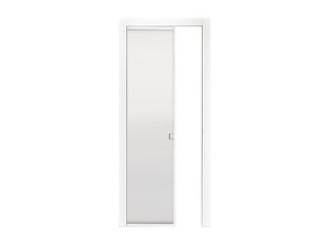 Open Frame Sliding Door with Satinised Glass 60xh210 cm White Left Opening for Plaster Counterframe 105 mm Thick