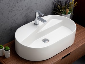 Lavabo da Appoggio Bellagio Ovale cm 65x40 H15 in Ceramica Bianco Lucido