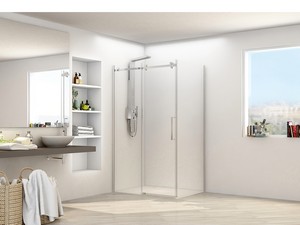 OXO INOX Eckduschkabine mit Schiebetür cm 120x70 Glasstärke 8 mm, Profile aus glänzendem Edelstahl
