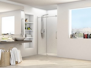 OXO INOX Sliding Shower Door for Niche cm 120 Crystal 8 mm and Brushed Stainless Steel Profiles