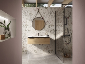 Meuble de salle de bain OXYGEN 90 cm 1 tiroir chêne naturel lavabo Unitop HIDE en résine effet pierre blanc