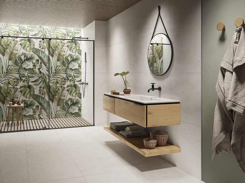 Meuble de salle de bain OXYGEN 140 cm 2 tiroirs chêne naturel lavabo Unitop HIDE droit résine blanc effet pierre