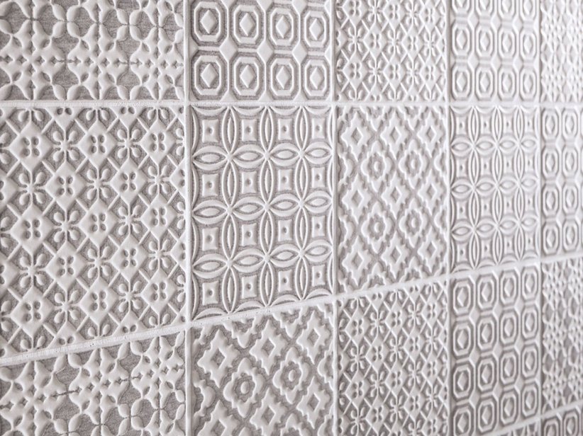 Carrelage Batik décor plomb-étain 10x10 patchwork gris