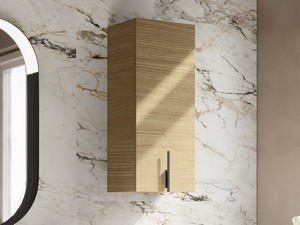 Badezimmerschrank DESK mit 1 Tür, 36xH 84 cm, Eiche hell – Griff in Schwarz matt