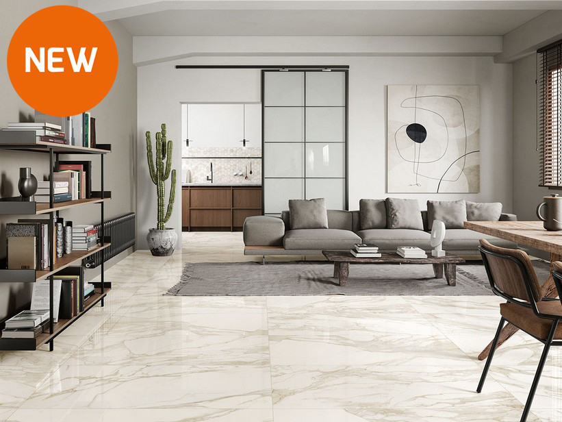 Full Lapped Super Glossy Rectified Marble Effect Porcelain Tile - Calacatta Gold