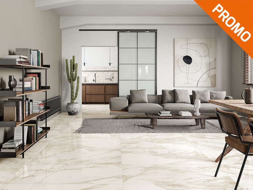 Full Lapped Super Glossy Rectified Marble Effect Porcelain Tile - Calacatta Gold