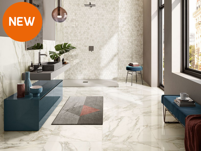 Full Lapped Super Glossy Marble Effect Bathroom Porcelain Tile - Calacatta Gold