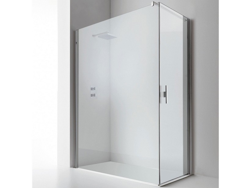 Cabine de douche d'angle Plano 70x120 H200 cm - Porte pivotante droite et paroi douche verre 8 mm transparent chrome