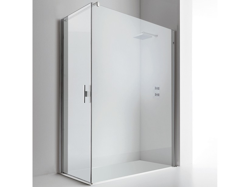 Cabine de douche d'angle Plano 80x90 H200 cm - Porte pivotante gauche et paroi douche verre 8 mm transparent chrome