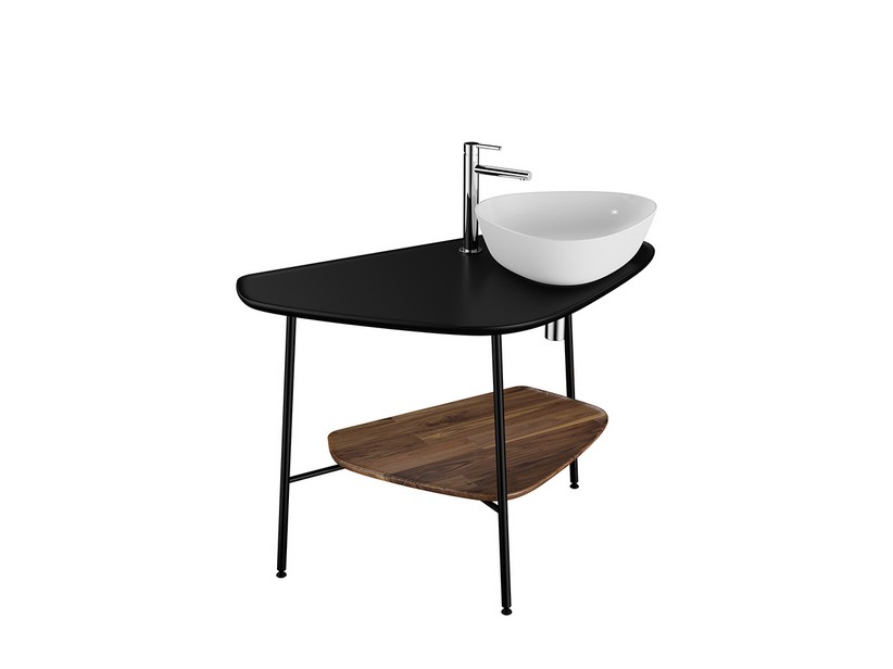 Badmöbel Plural 103 cm Unterbau für rechtes Aufsatzwaschbecken aus matt schwarzer Keramik