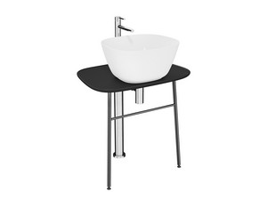 Badmöbel Plural 70 cm freistehender niedriger Unterbau für Aufsatzwaschbecken aus matt schwarzer Keramik