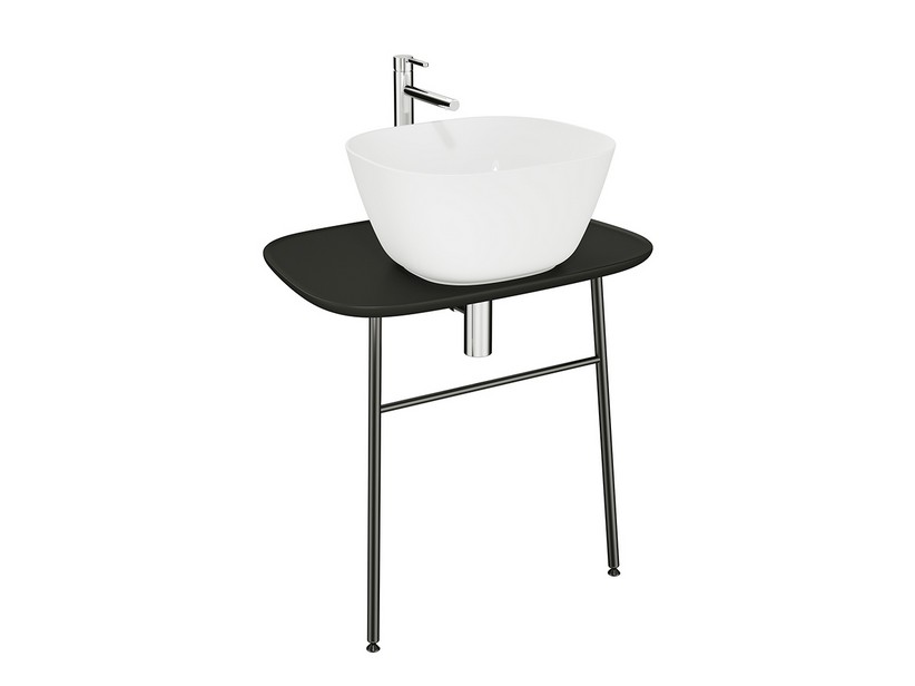 Badmöbel Plural 70 cm Hängeunterbau für Aufsatzwaschbecken niedrig aus matt schwarzer Keramik