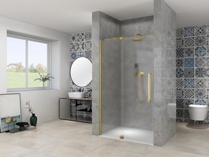 Mantra Hinged Shower Door cm 100xH200 Crystal 8mm Corrugated Brushed Gold