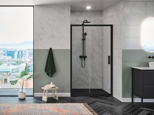 Porte de douche coulissante Renu 170xH195 Ext 164/170 cm verre 6mm/8mm transparent noir mat