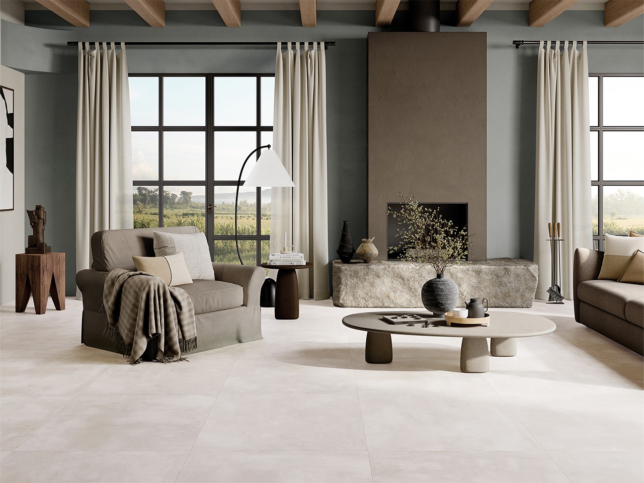Carrelage Powder White 80x80 grès cérame effet béton blanc - Iperceramica