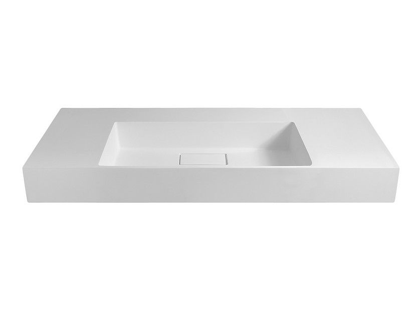 Lavabo Unitop Quadro 120x48 cm Vasca Centrale Marmoresina Effetto Pietra Bocciardata Bianco