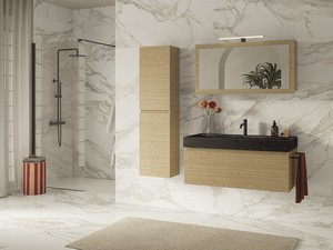 Badezimmermöbel Qubo 100 cm 1 Schublade Eiche hell mit Waschbecken Unitop Purestone