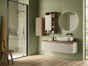 Qubo 140 cm Bathroom Cabinet with 2 Cashmere Drawers and Base, Sherwood Top