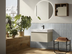 Qubo Bathroom Furniture 70 cm 1 Drawer Cashmere with Quadro Resin Washbasin Glossy White