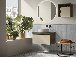 Qubo 70 cm Bathroom Cabinet with 1 Cashmere Drawer, Lava Elm Top and Base