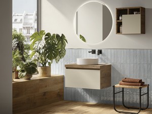 Qubo 70 cm Bathroom Cabinet with 1 Cashmere Drawer, Sherwood Top and Base