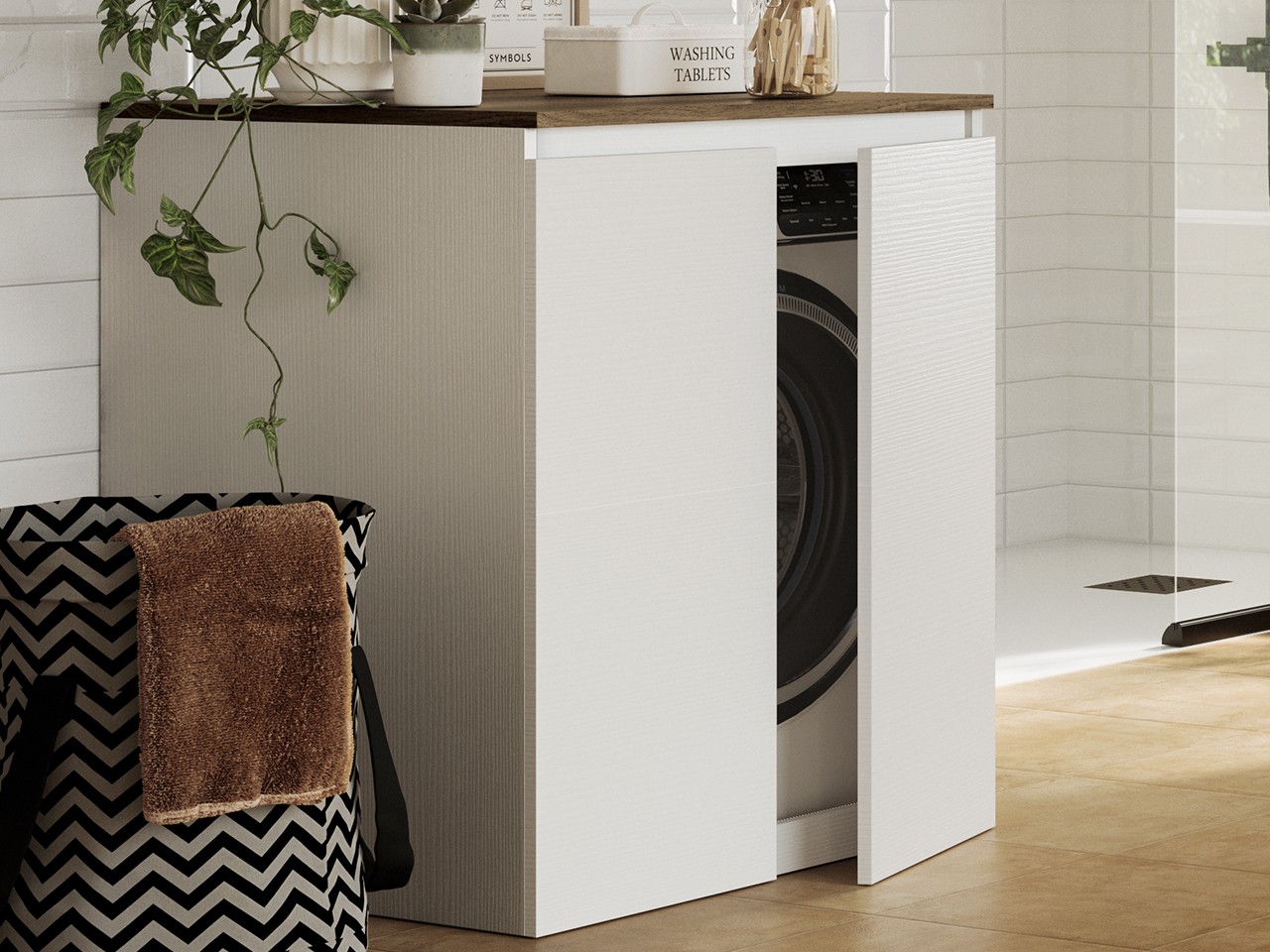 Meuble de salle de bains QUBO pour lave-linge 2 portes blanc matrix